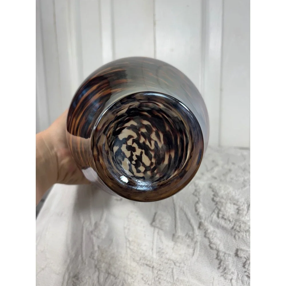 Brown Gold Art Glass‎ Vase Tiger Stripe Pattern Accent Piece Large